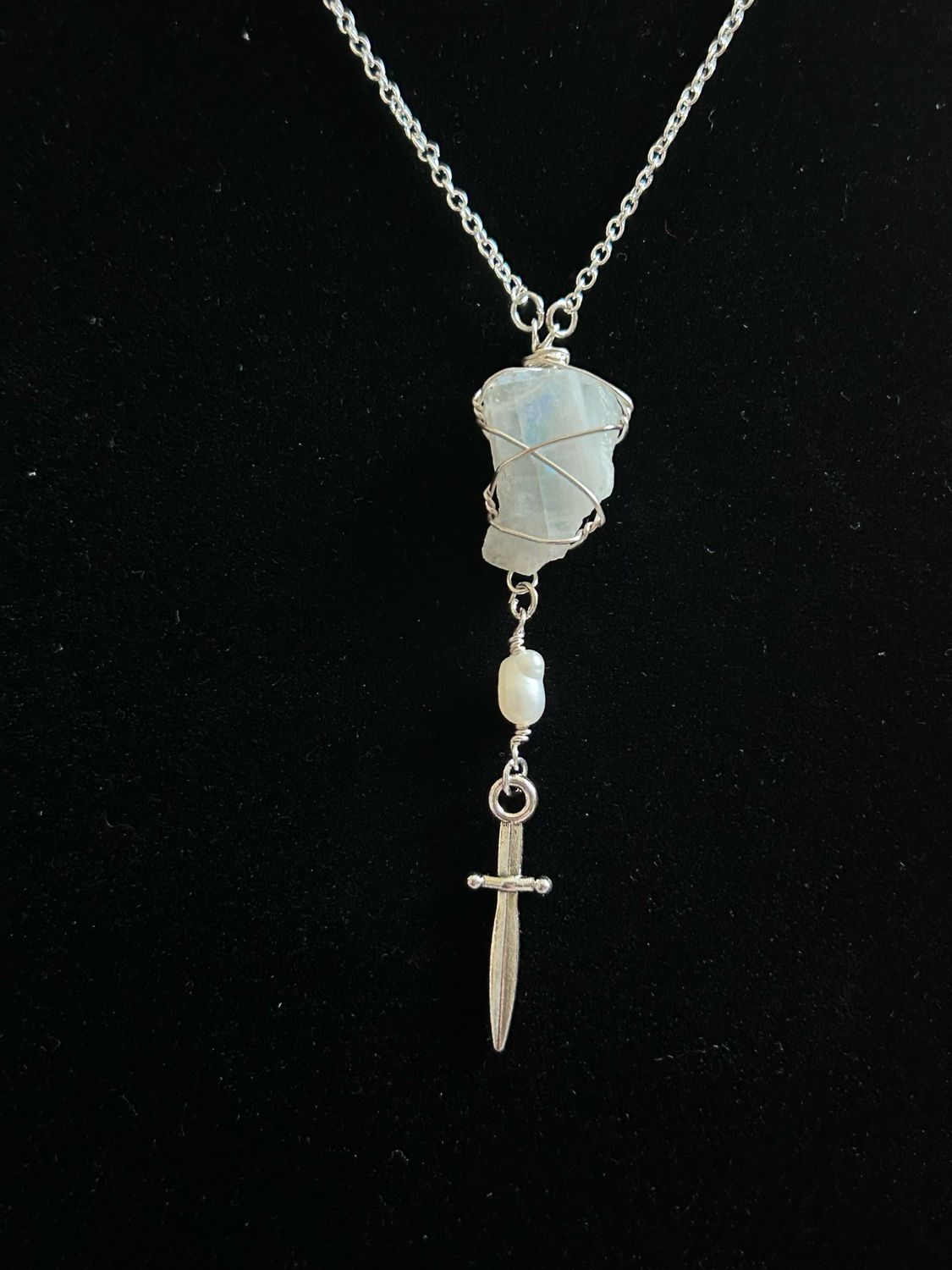 Moonstone And Pearl Dagger Necklace