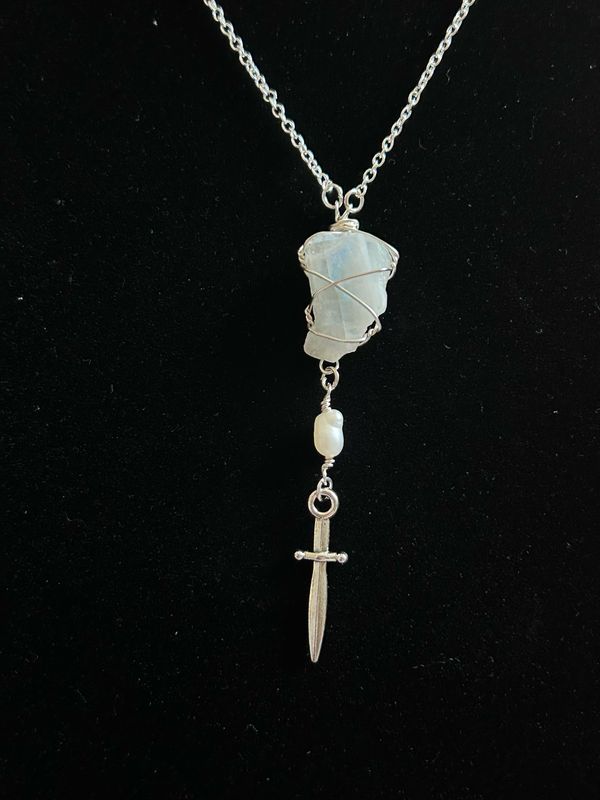 Moonstone And Pearl Dagger Necklace