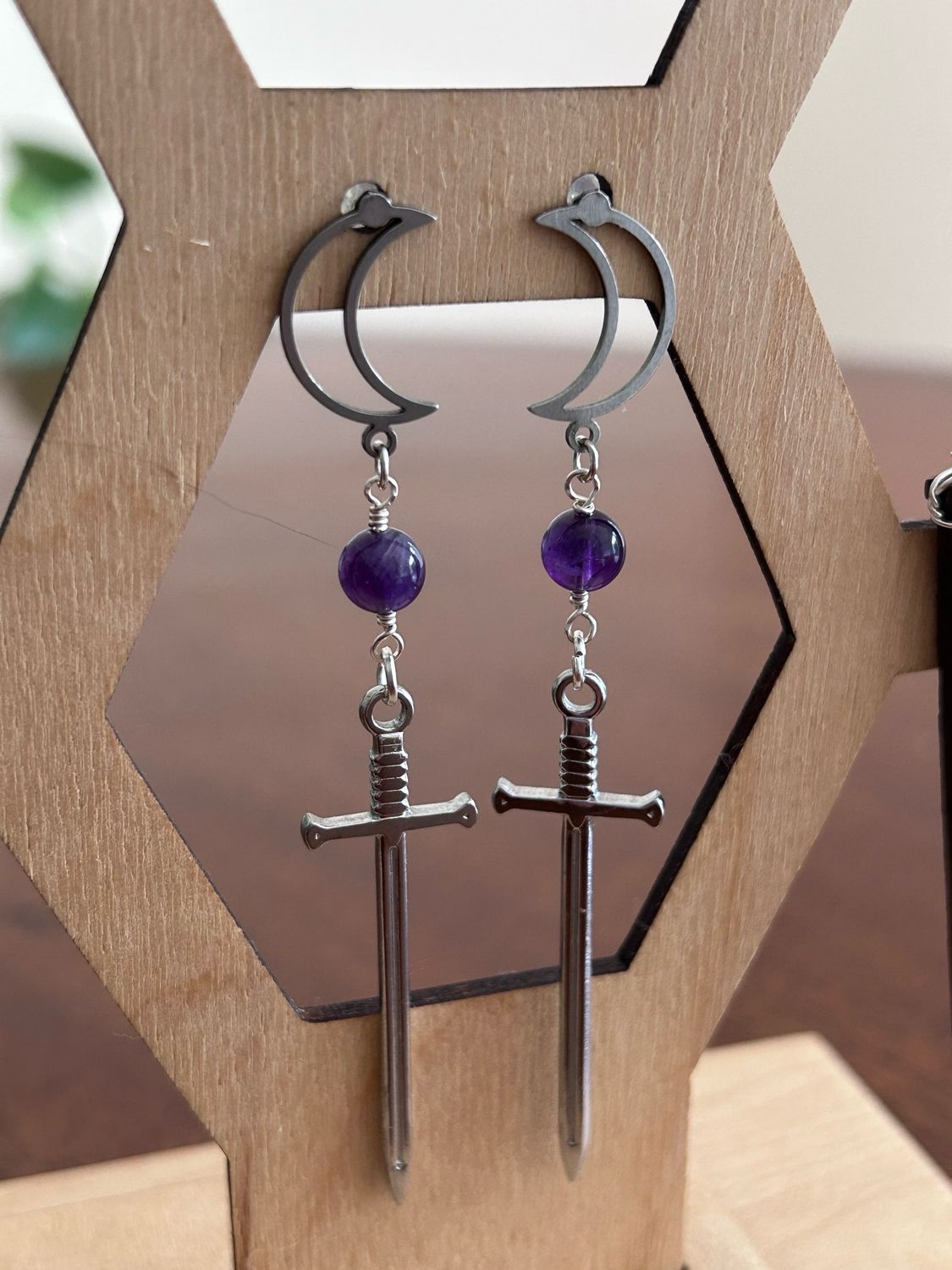 Amethyst Sword Earrings