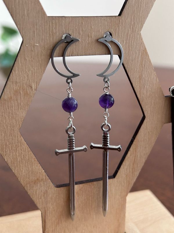 Amethyst Sword Earrings