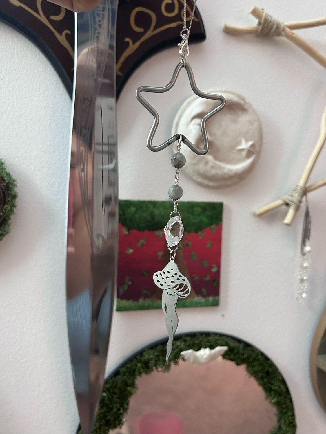Labradorite And Mushroom Lady Car Charm