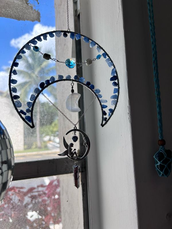 Blue Quartz and Selenite Moon Catcher