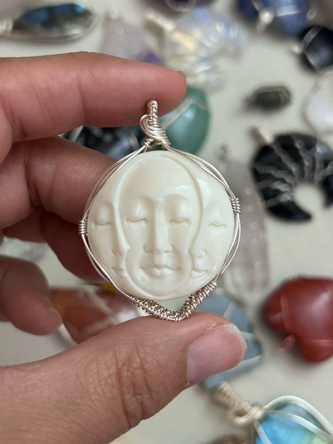 Triple Moon Bone Carving