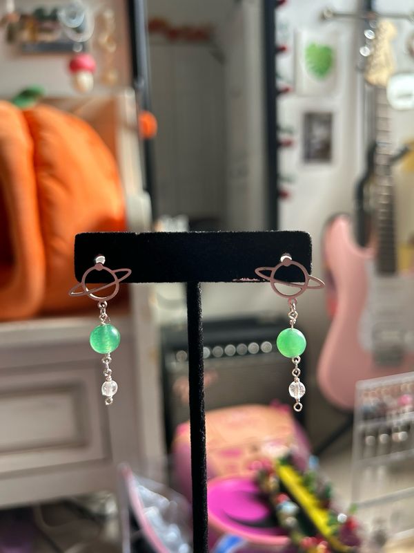 Saturn Studs with Green Aventurine