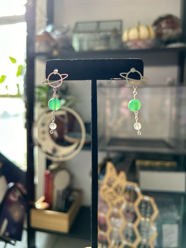 Saturn Studs with Green Aventurine
