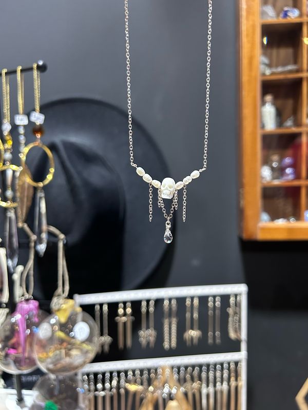 Fairy Skull, Pearl, And Quartz Necklace