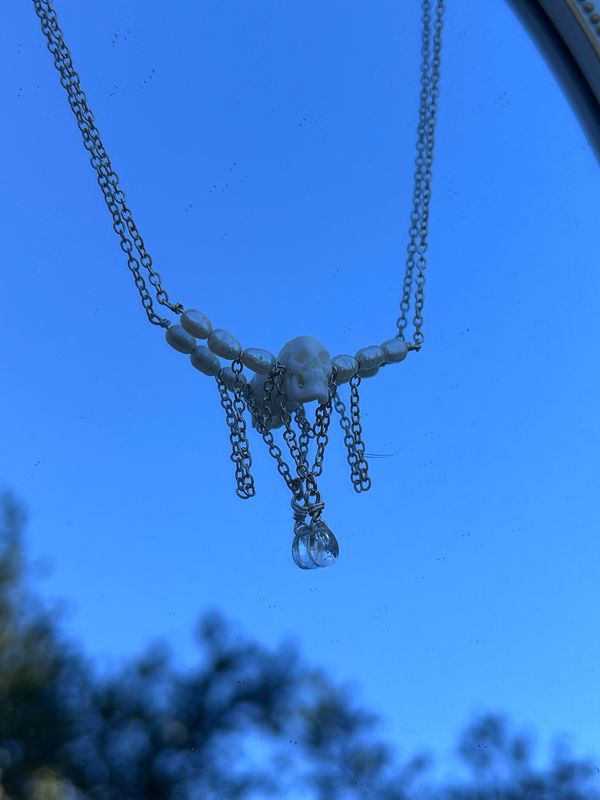 Fairy Skull, Pearl, And Quartz Necklace