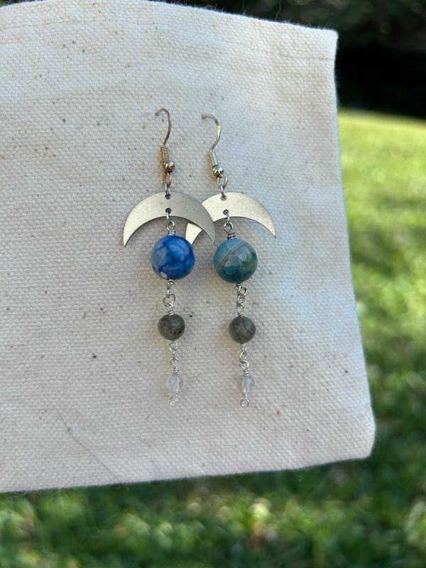 Blue Agate, Labradorite, and Clear Quartz