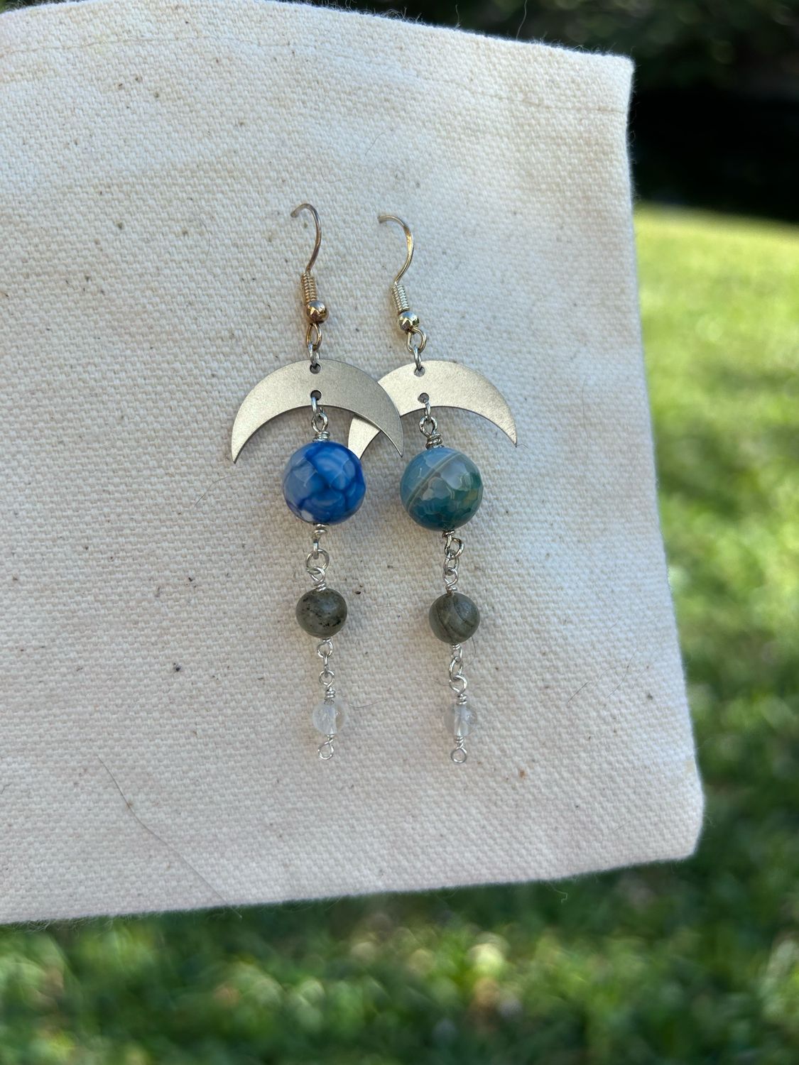 Blue Agate, Labradorite, and Clear Quartz