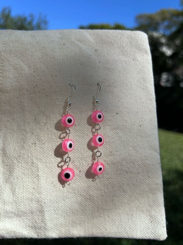 Pink Evil Eye Protection Earrings
