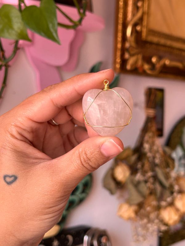 Rose Quartz Heart Copper Wire