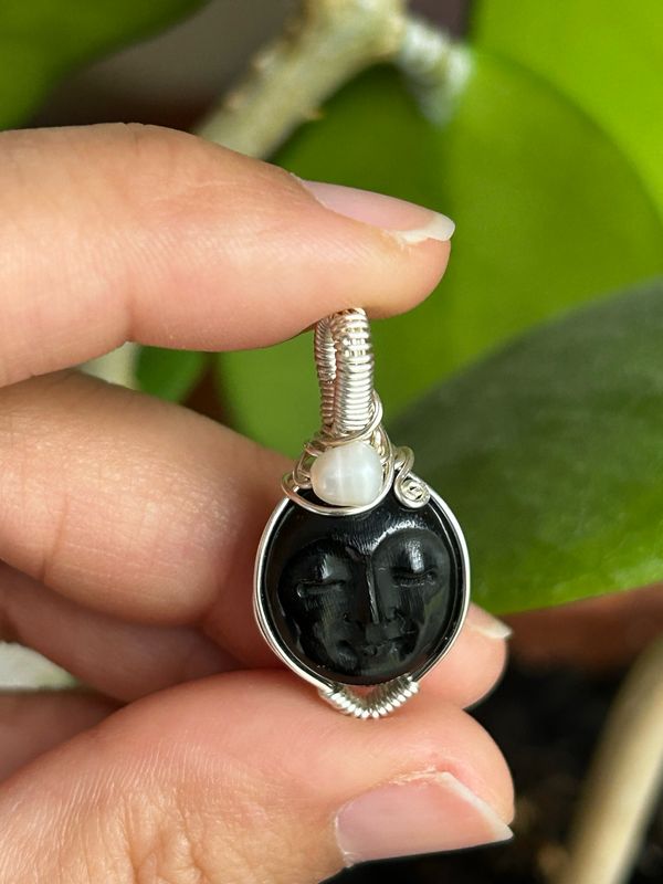 Buffalo Horn Face Carving With A Little Pearl
