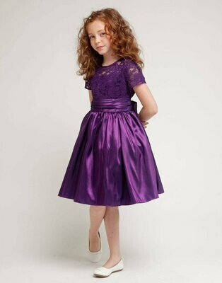 Lace and Glistening Taffeta Knee Length Dress - Purple