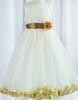 Tulle Overlay Petal Dress with Gold Flower Inserts/Sash - Gold