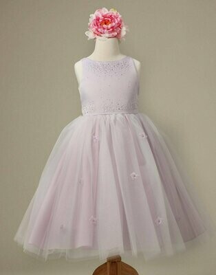 Tulle and Satin Dress with Flower Accents - Lilac