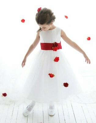 Silky Satin and Sheer Tulle Floral - Red