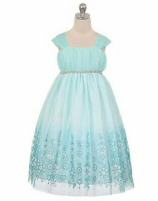 Ombre Glitter Princess Tulle Dress - Turquoise