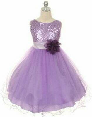 Sequined Bodice and Double Layer Mesh Dress - Lilac