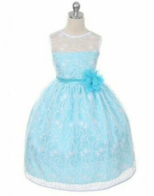 Satin Lining and Floral Overlay Lace Dress - Blue