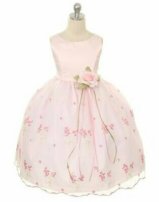 Satin Bodice and Floral Organza Overlay Skirt - Pink Size 6