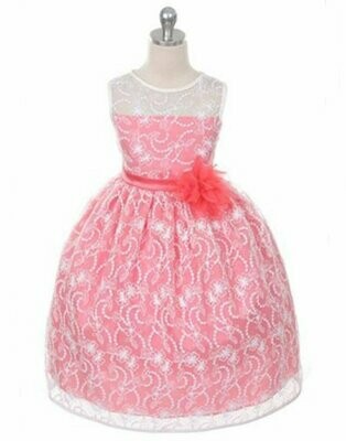 Satin Lining and Floral Overlay Lace Dress - Coral