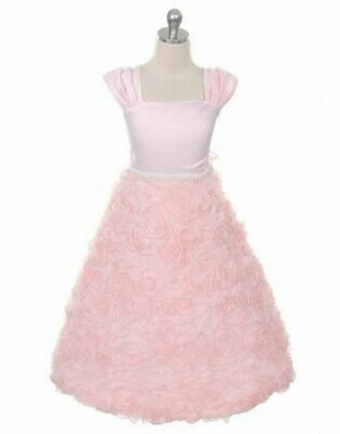 Satin Bodice and Ruffle Rosette Skirt with Beaded Belt - Pink