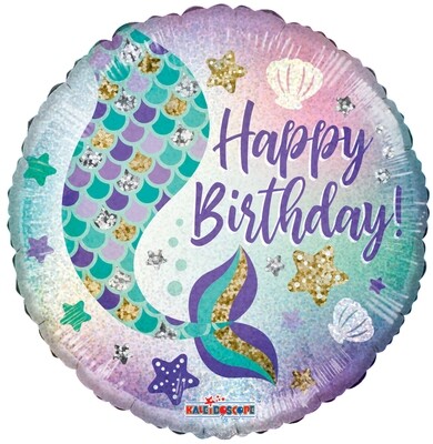 Birthday Mermaid Holographic Balloon 18"