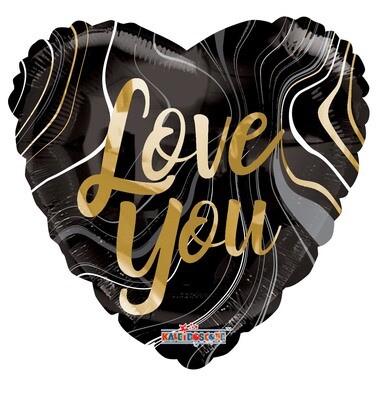 Love You Black Marble Balloon 18"