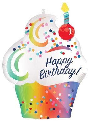 Happy Birthday Satin Cupcake Balloon 27"