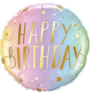 Happy Birthday Pastel Ombre and Stars Balloon 18"