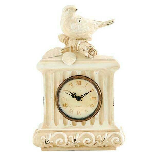 TT051 Wht Wash Bird Clock