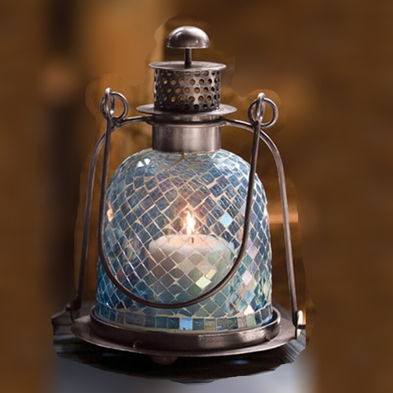 LU180 Large Blue Mosaic Lantern