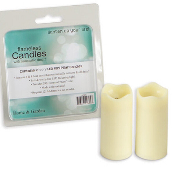 CA108S Mini Ivory Timed Pillar Candles 2/Pkg