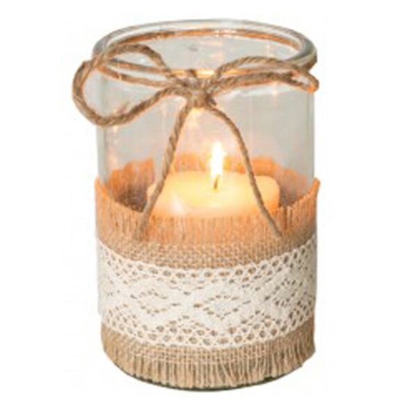CA324 Burlap & Lace Jar -Medium