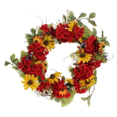 1B183W Geranium Sunflower Wreath