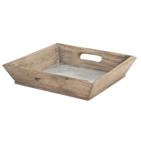 PL094 Galvanized & Wooden Tray - 15"