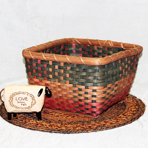 BC131 Green Red Brown Woven Square Basket