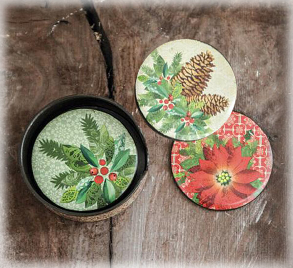 XD402 Winter Floral Coaster Set
