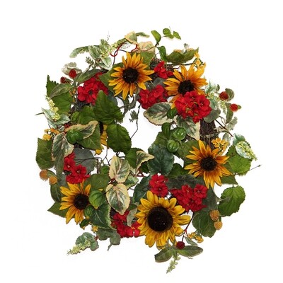 1B885 Sunflower Geranium Wreath Large