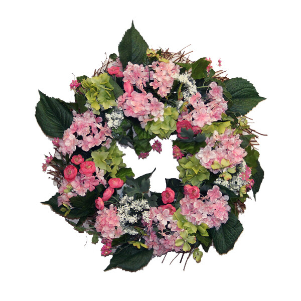 1B888 Pink Hydrangeas Ranunculus Wreath