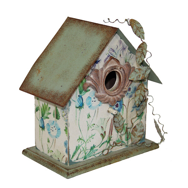 4B114 Painted Metal Birdhouse Sm