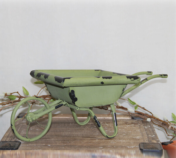 OR158 Distressed Wheel Barrow Green