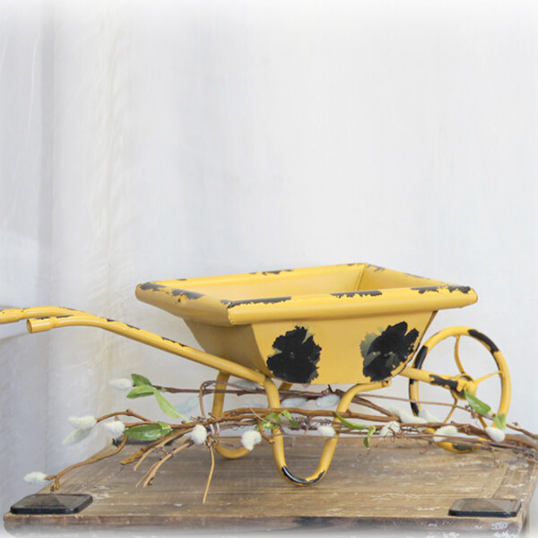 OR159 Distressed Wheel Barrow Yellow