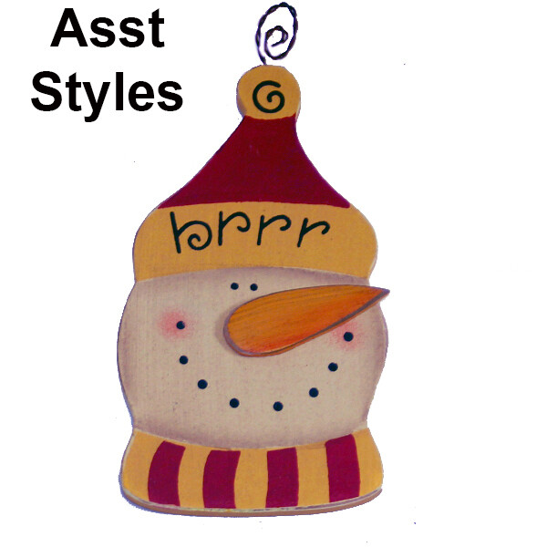 XO176 Wood Snow head Ornie Set