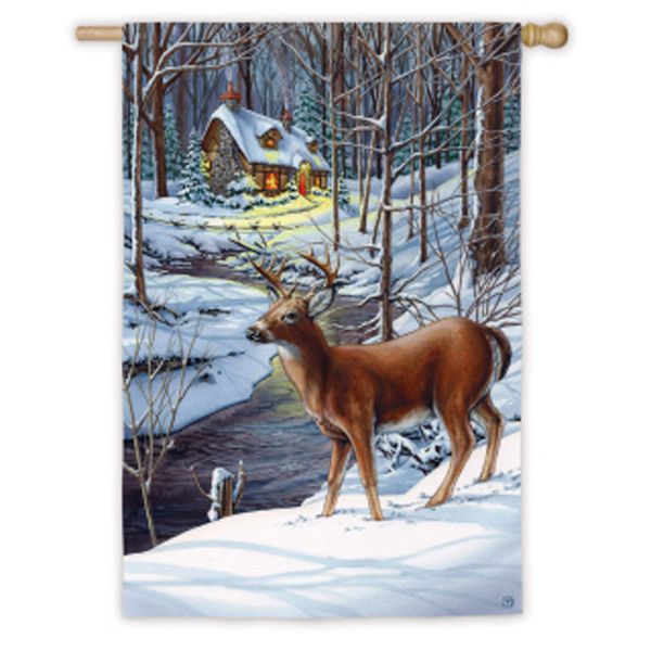 DO166F Deer & Cabin House Flag
