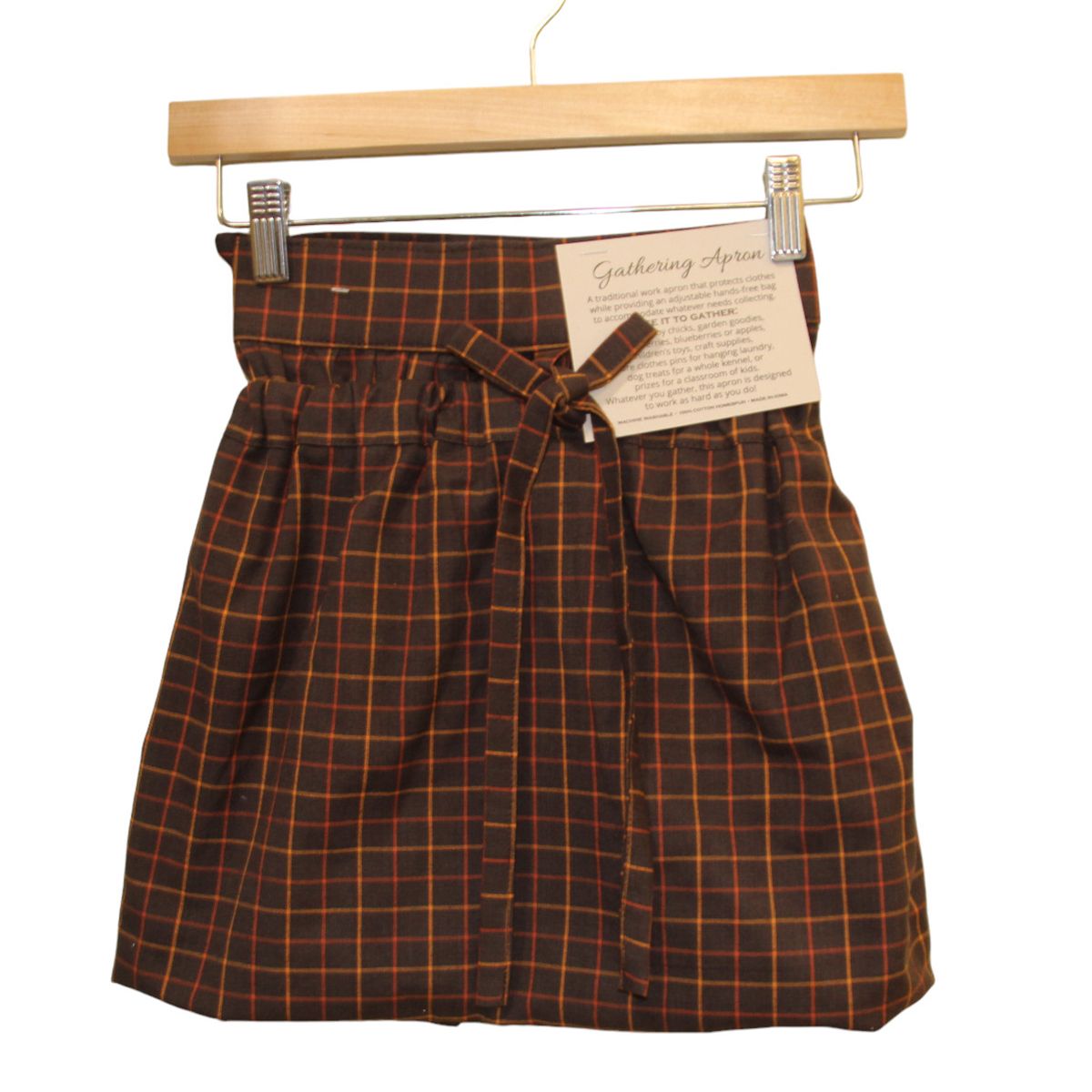 KL901GA Large Brown Plaid Gathering Apron
