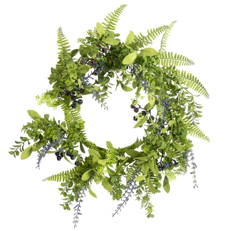 1B300W Fern Wreath with Blue Pods