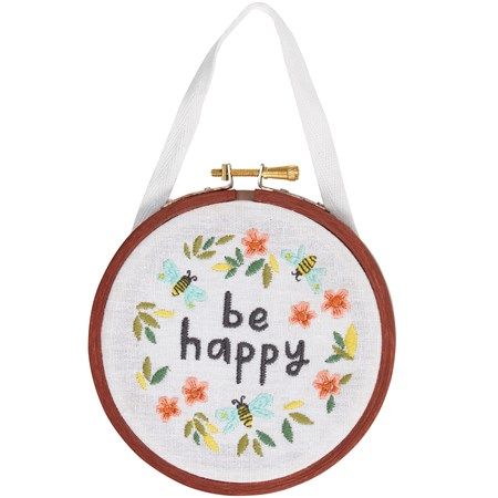 IF096 Be Happy Embroidered Hoop