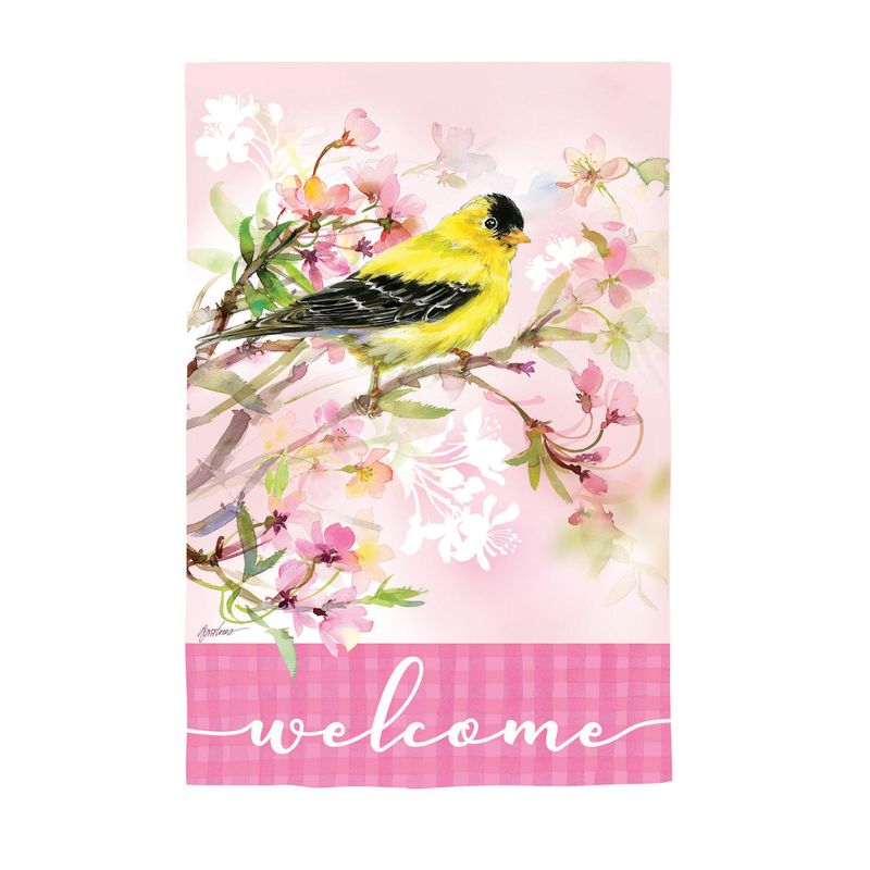 DO319G Pink Finch Welcome Garden Flag