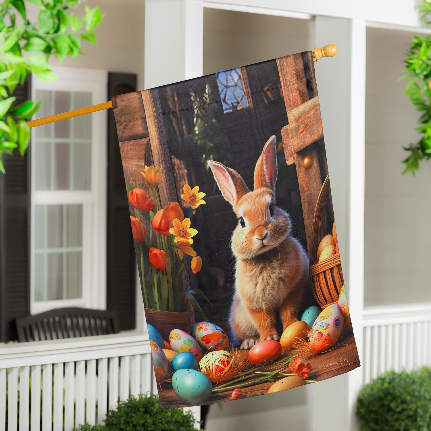 DO313F Bunny with Eggs House Flag
